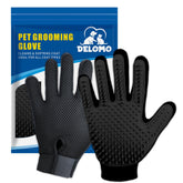DELOMO pet grooming glove front view for quick, comfortable de-shedding.
