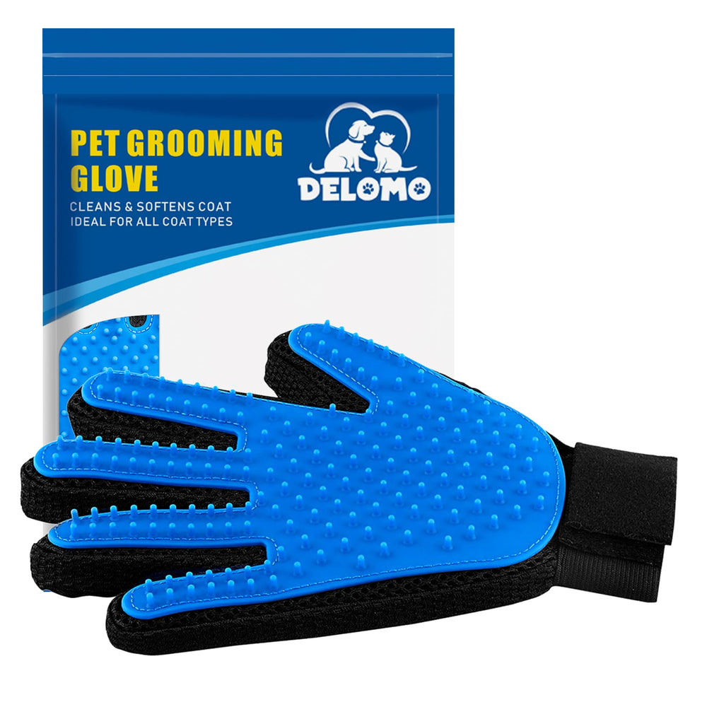 DELOMO Pet Hair Remover Glove packshot—ergonomic right-hand deshedding tool for quick fur removal