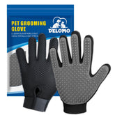 DELOMO upgrade pet grooming glove close-up of silicone tips for gentle deshedding