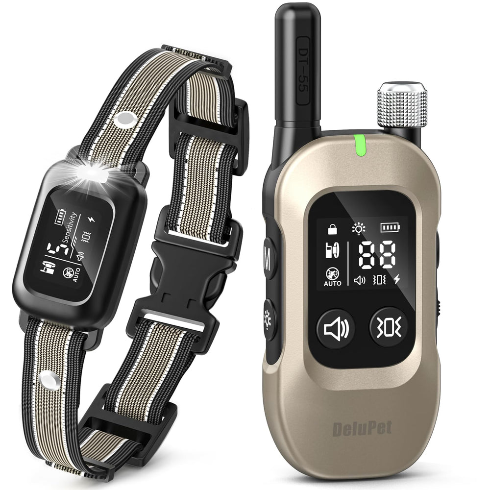Delupet 2-in-1 dog bark collar front view for peaceful training sessions