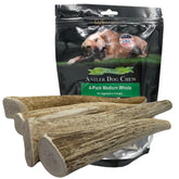 Deluxe Naturals elk antler chews pack closeup showing natural texture and long-lasting chew potential