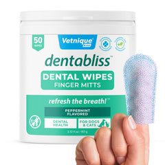 Dentabliss finger mitt application enables easy at-home dog dental care.