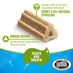 Dentalife ActivFresh ridged design close-up, engaging dogs during routine dental-chew time.