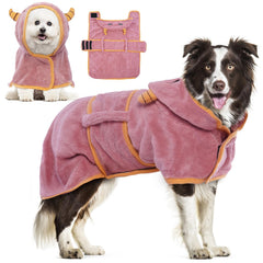 DENTRUN dog robe after bath dries quickly, keeps skin dry and car seats clean.