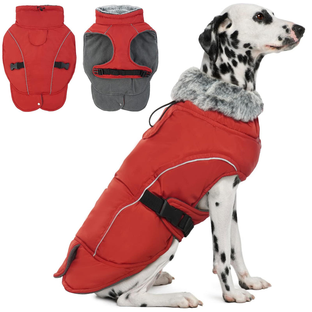 DENTRUN winter warm dog coat front view highlights plush lining for added warmth on cold walks