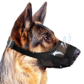 Denwwico dog muzzle breathable mesh top view demonstrates comfortable wear