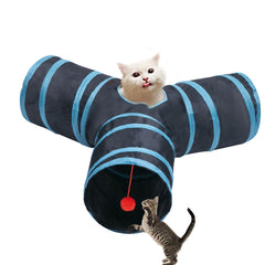 Deofun cat tunnel blue foldable-design for portable indoor play.