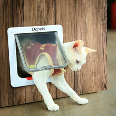 Depets large cat door 4-way lock assembly enables flexible pet entry control.