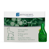 Dermoscent Pyospot packaging shows the all natural formula for dogs 20-40 kg