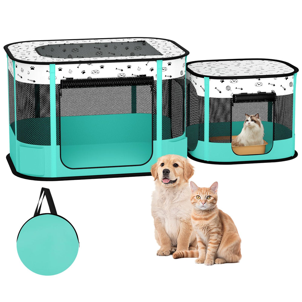 DESELL portable cat playpen assembled with 8 reinforced rods for stable feline play.