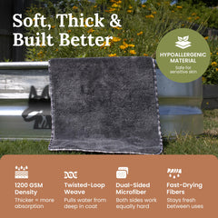 Devil Dog Microfiber multi-use towel works as a pet towel, car seat cover, or travel blanket