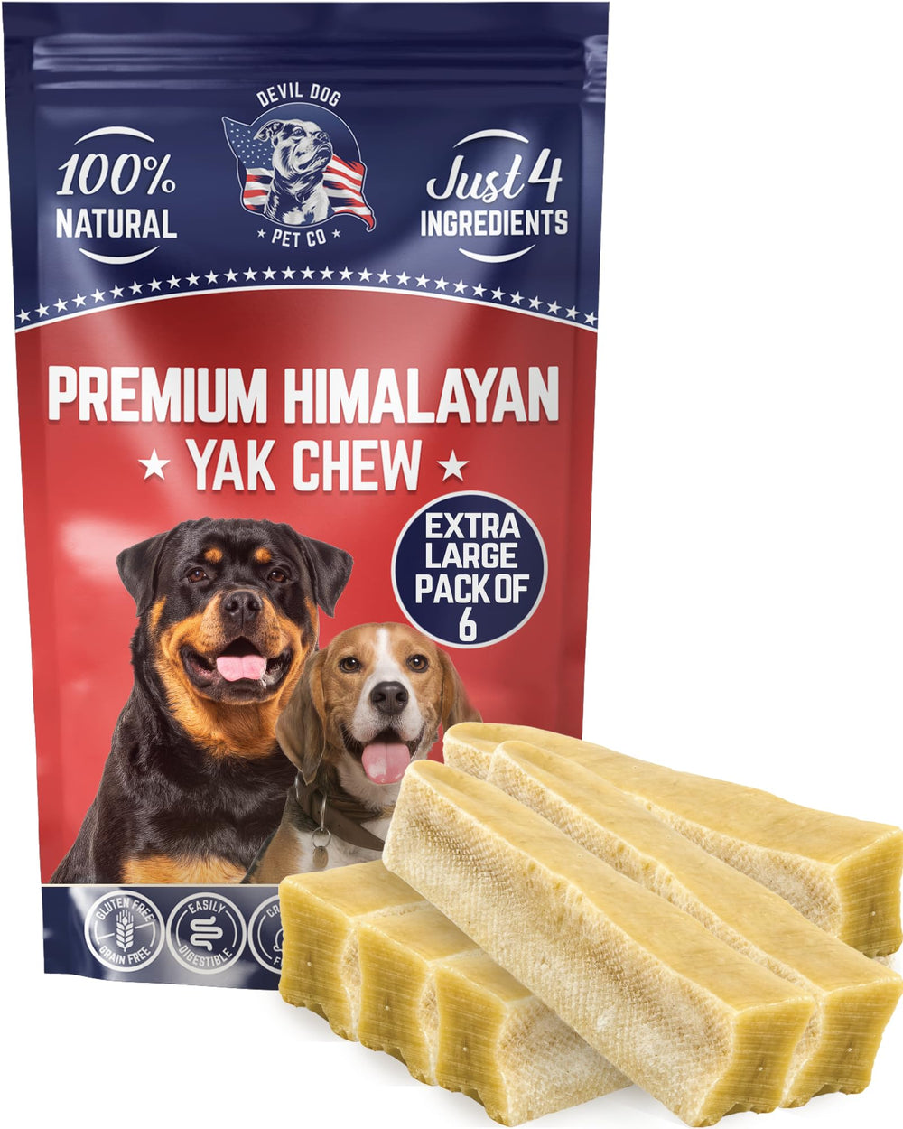 Devil Dog Pet Co Himalayan Yak Chews extra-large pack front view for long lasting chews