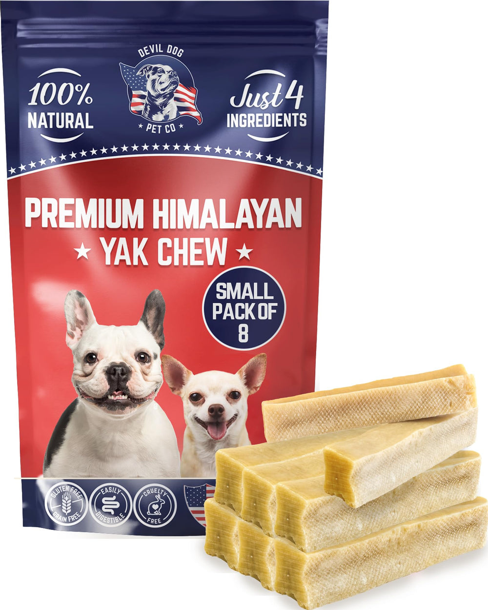 Devil Dog Pet Co Himalayan yak chews small 8-pack—compact pack for daily treats