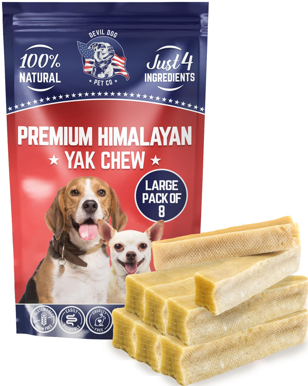 Devil Dog Pet Co Himalayan Yak Chews large pack pack-shot highlights a long-lasting chew for dogs