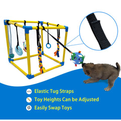 Dewonch Puppy Play Gym with 8 hanging toys promotes interactive play.