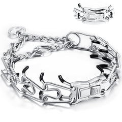 DEYACE dog-training-collar stainless-steel close-up shows smooth edges for gentle control.