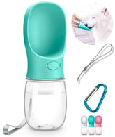 DEYACE dog water bottle teal cap demonstrates leak-proof seal for travel.