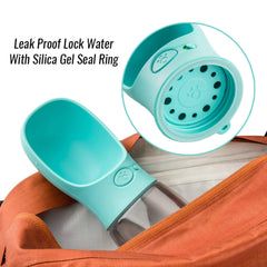 DEYACE travel-friendly dog bottle with sling enables hands-free carry.