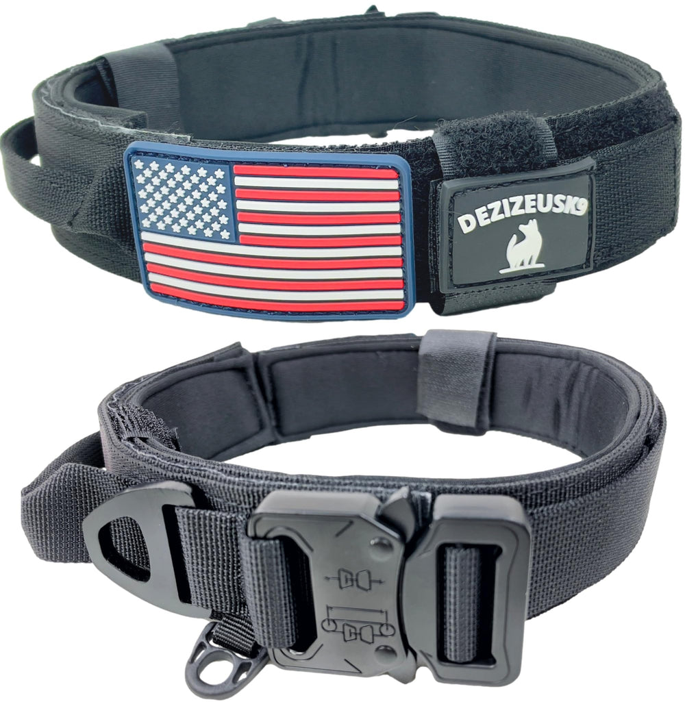 DEZIZEUSK9 tactical dog collar with handle closeup for reliable control.
