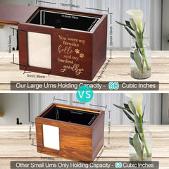 DGDCDV pet memorial urn side view highlights durable wood construction.