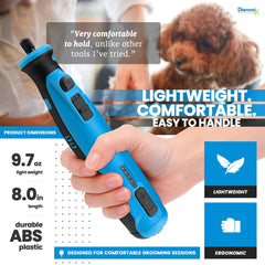 Diamondg cordless dog nail grinder running four hours on a charge