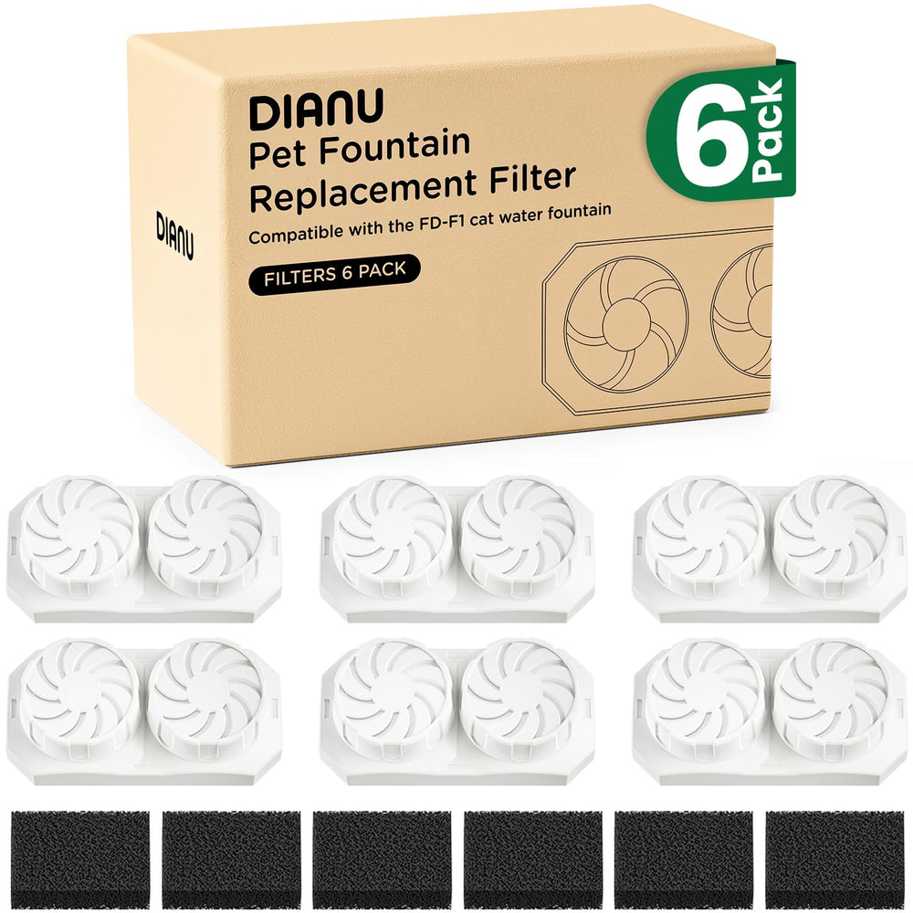 DIANU six-pack fountain filters: replacement carbon filters for cleaner-tasting cat water