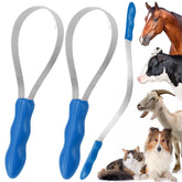DiDiBirDi dual-sided shedding blade in hand for efficient dog hair removal