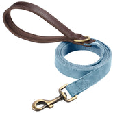 Didog PU leather dog leash front view, denim blue, ideal for daily walks.