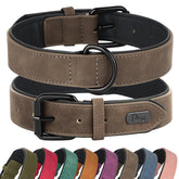 Didog soft padded PU leather dog collar brown front view for daily walks