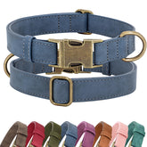 Didog soft PU leather collar blue front-view, stylish daily-wear for small dogs.