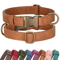 Didog soft PU leather dog collar in light brown for all-day comfort on daily adventures