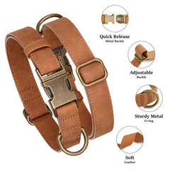 Didog Soft PU Leather Dog Collar quick-release clasp for easy on/off during walks.