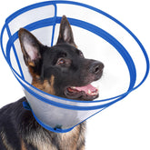 Didopet XXL blue dog cone front view protects wounds while preserving full vision.