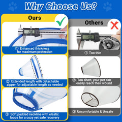 Didopet dog cone zipper extension demonstrates adjustable length for post-op care.