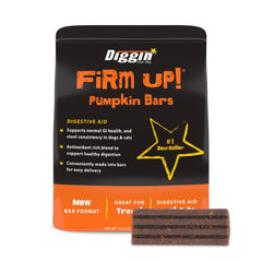 Diggin' Your Dog Firm Up Bars pantry scene with resealable pouch for waste-free feeding