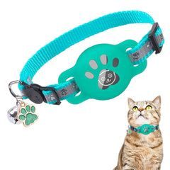 DILLYBUD Airtag cat collar aqua with AirTag holder enables easy pet tracking.