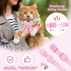 DILLYBUD pink bowtie collar with bells and heart pendant for easy spotting.
