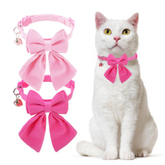 DILLYBUD pink bowtie cat collar closeup shows soft cotton fabric and bells for daily wear.