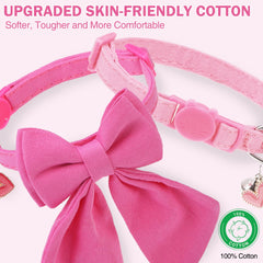 DILLYBUD pink bowtie cat collar on cat demonstrates adjustable 8-12 inch fit.