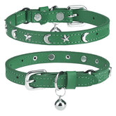 DILLYBUD leather cat collar in green with bell helps locate your cat quickly