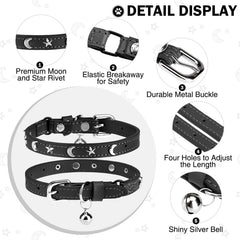 DILLYBUD cat collar with moon and star studs for stylish outdoor adventures