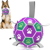 Diman dog balls with nylon straps for easy fetch and carry.