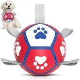 Diman pelota fútbol para perro pequeño con cintas, ideal para juego al aire libre.