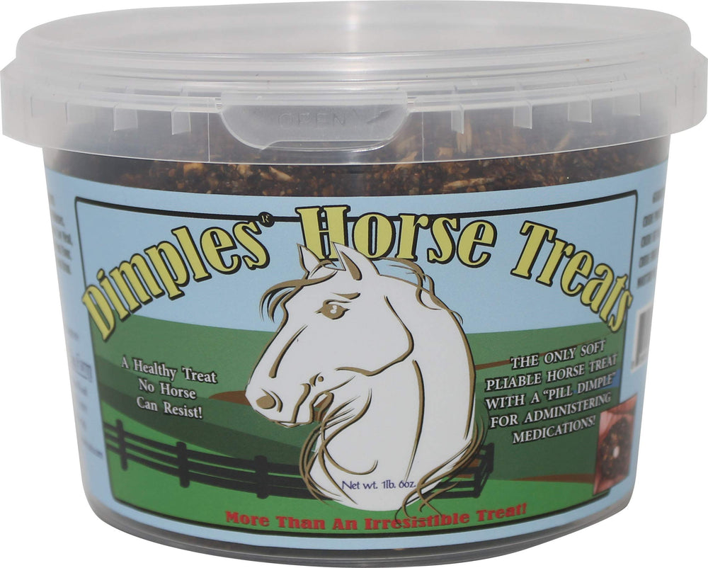 Dimples Horse Treats Pill Dimple tub demonstrating easy medication concealment for horses