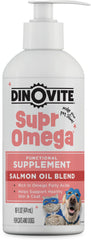 Dinovite SuprOmega salmon oil bottle on shelf for easy omega supplementation.