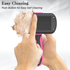 Dipoo pink-handled brush highlights ergonomic design for comfortable long grooming sessions.