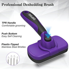 Dipoo brush release button image showing quick fur disposal.