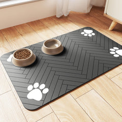 DK177 pet feeding mat absorbent striped dark gray front view keeps spills in check.