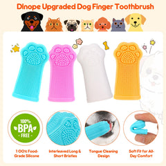 Dlnope dog finger toothbrush colors close-up highlights soft silicone bristles