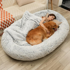 DMTINTA large dog bed setup shows ample space for you and pet lounging.